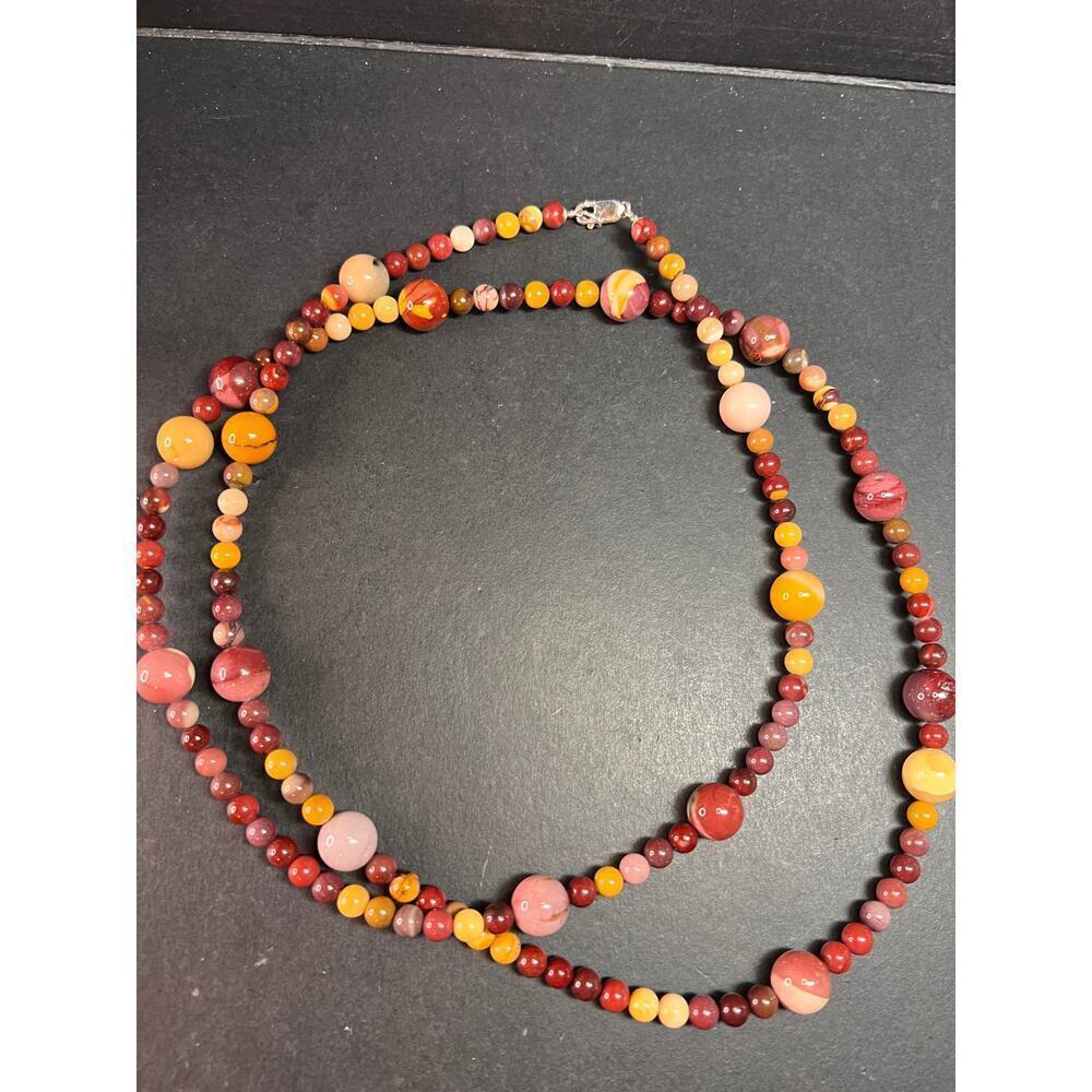 NEW Mookaite Jasper station 36 inch necklace with sterling silver clasp